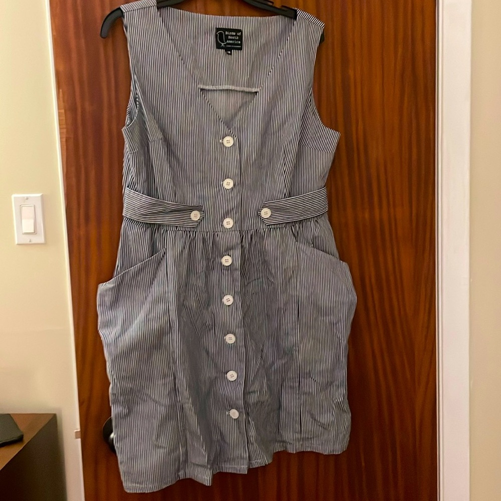 Cotton navy/white striped button down dress